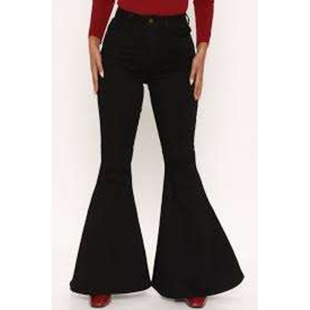 Vibrant MIU Womens Black High Waisted Distressed Bell Bottom Flare Jeans (76)